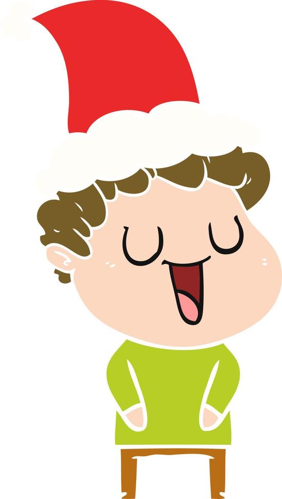 laughing flat color illustration of a man wearing santa hat vector