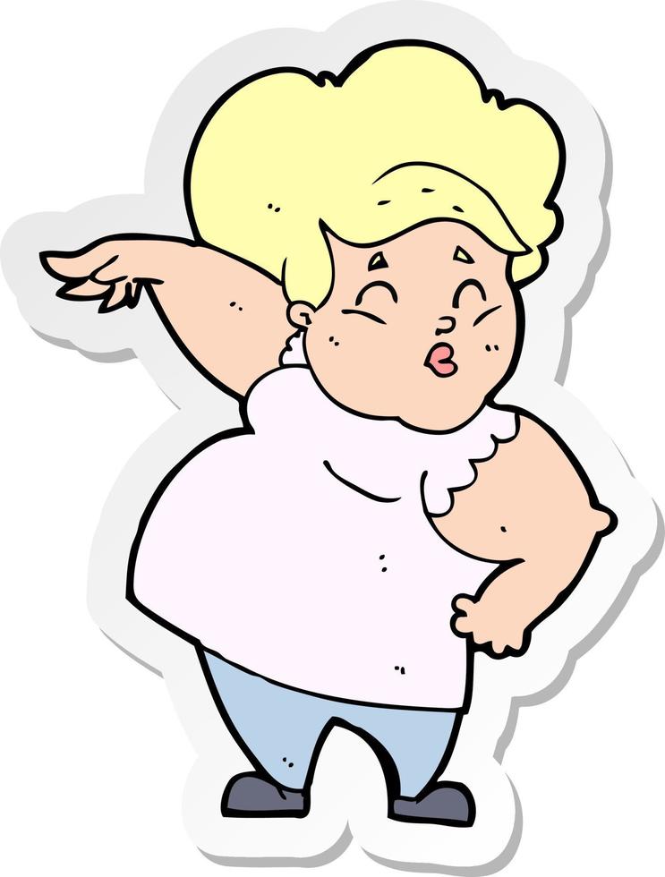pegatina de una caricatura feliz dama con sobrepeso vector