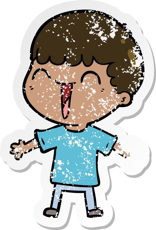 distressed sticker of a cartoon happy man vector
