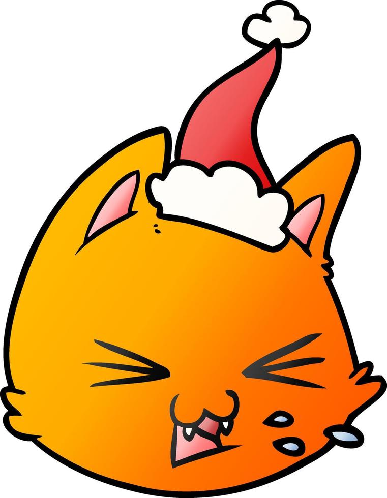 spitting gradient cartoon of a cat face wearing santa hat vector