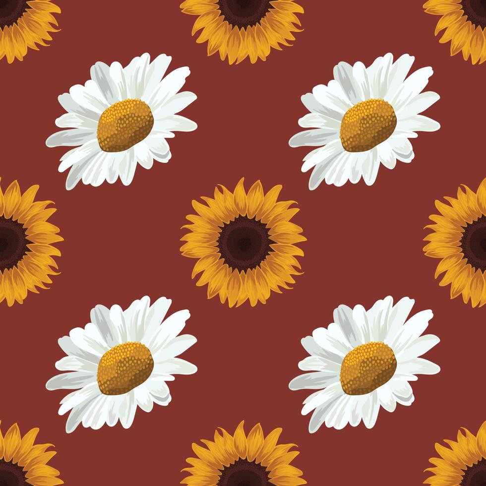 daisy and sunflower drawing seamless vector