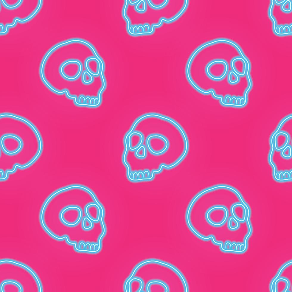 blue neon skull seamless vector on pink background 10681554 Vector Art
