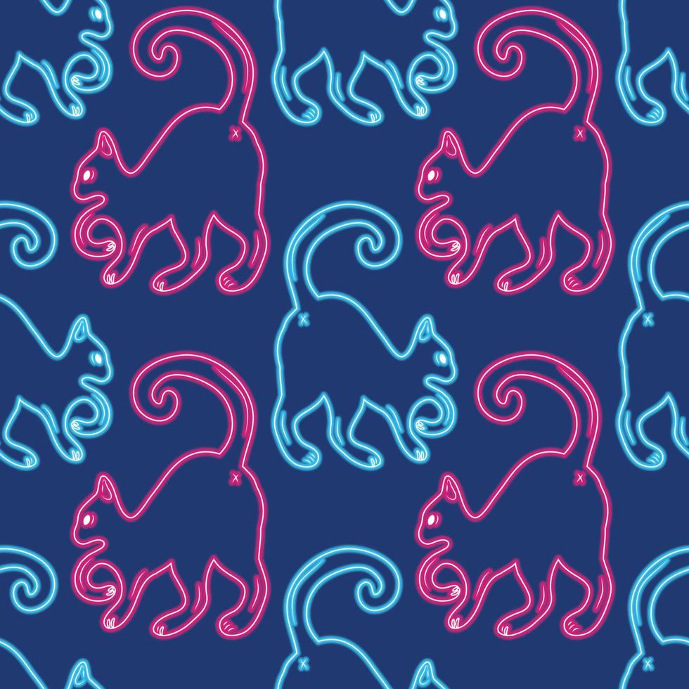 cute neon cat seamless for halloween wrapping paper vector