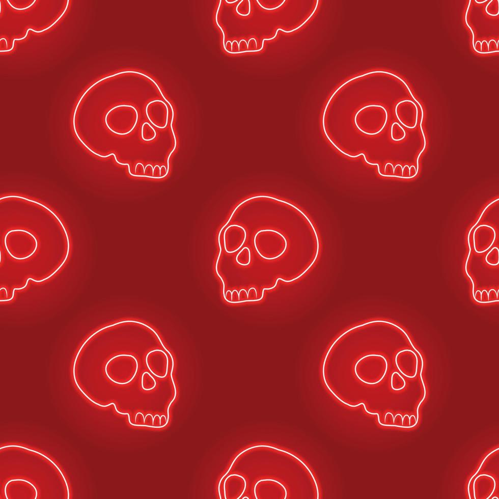 red neon skull seamless vector on red background