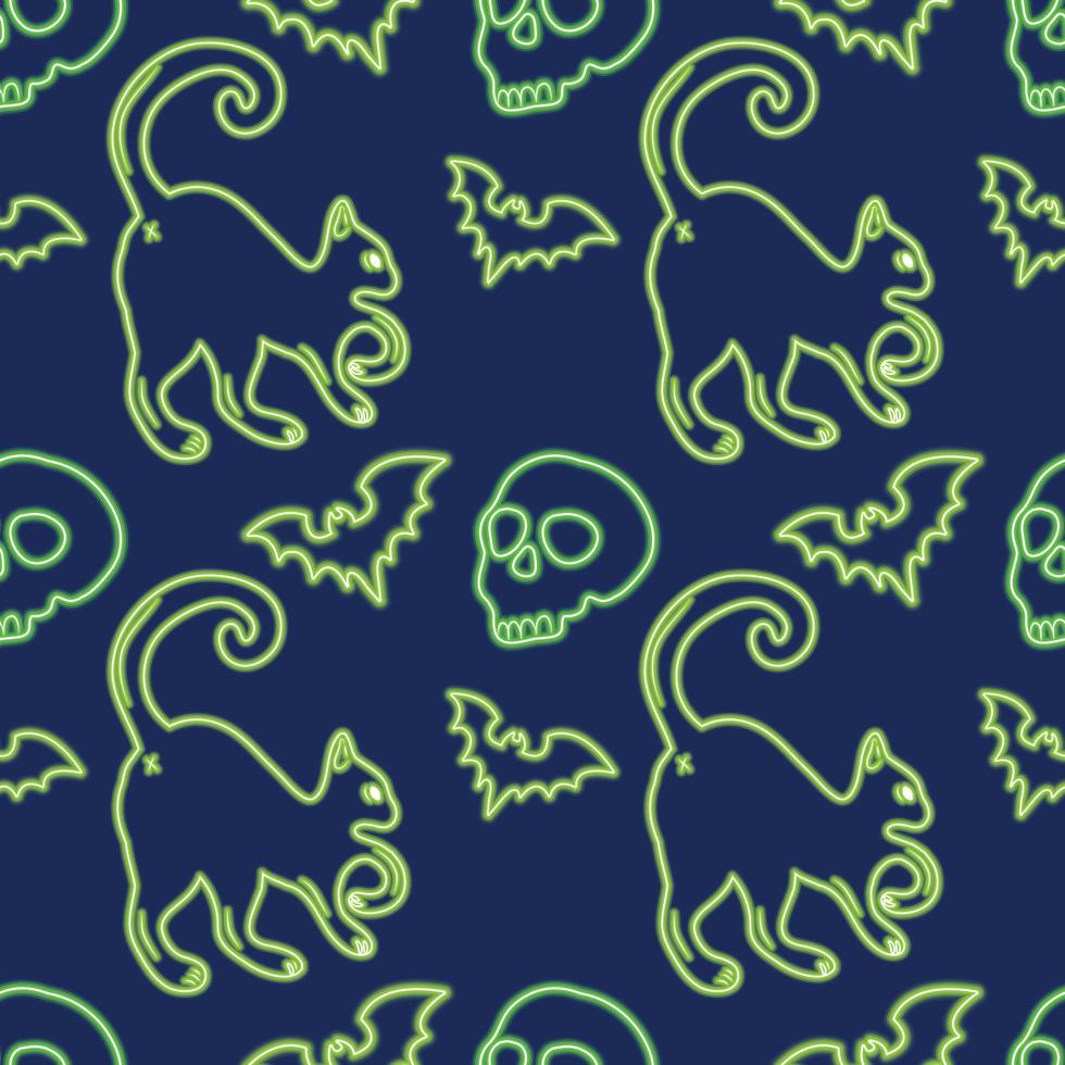 neon cat seamless for halloween wrapping paper vector