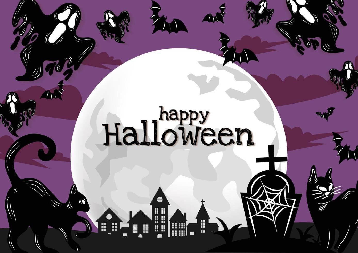 big moon happy halloween banner purple design vector