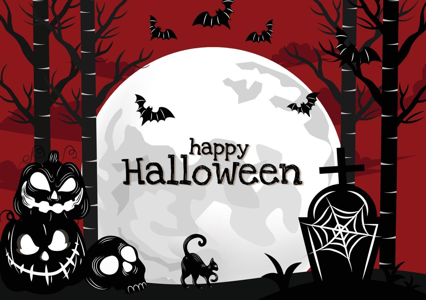 spooky pumpkins and black cat banner red design vector