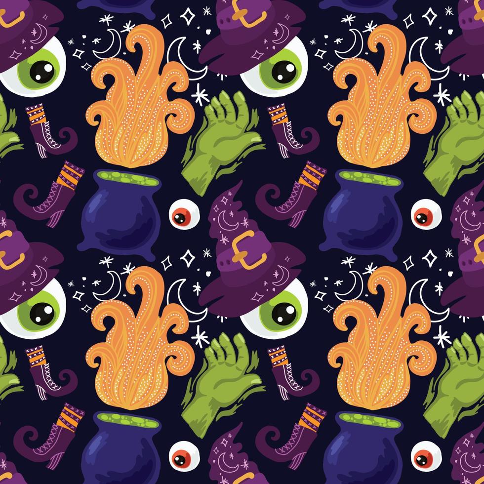 spooky seamless pattern design for halloween dark blue wrapping paper vector