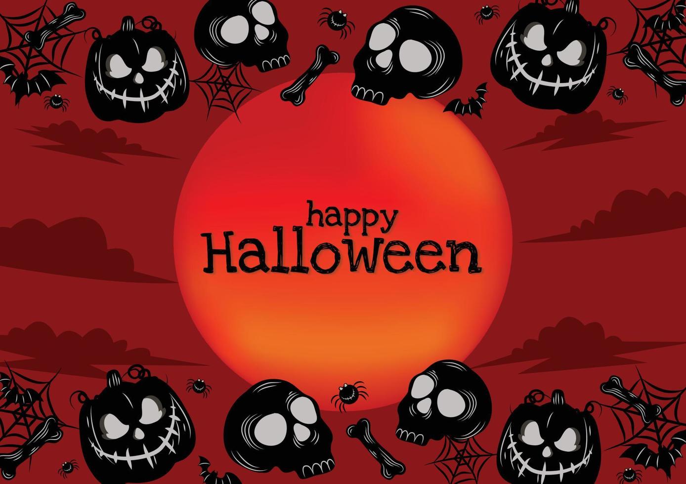 diseño de banner de feliz halloween de luna roja grande vector