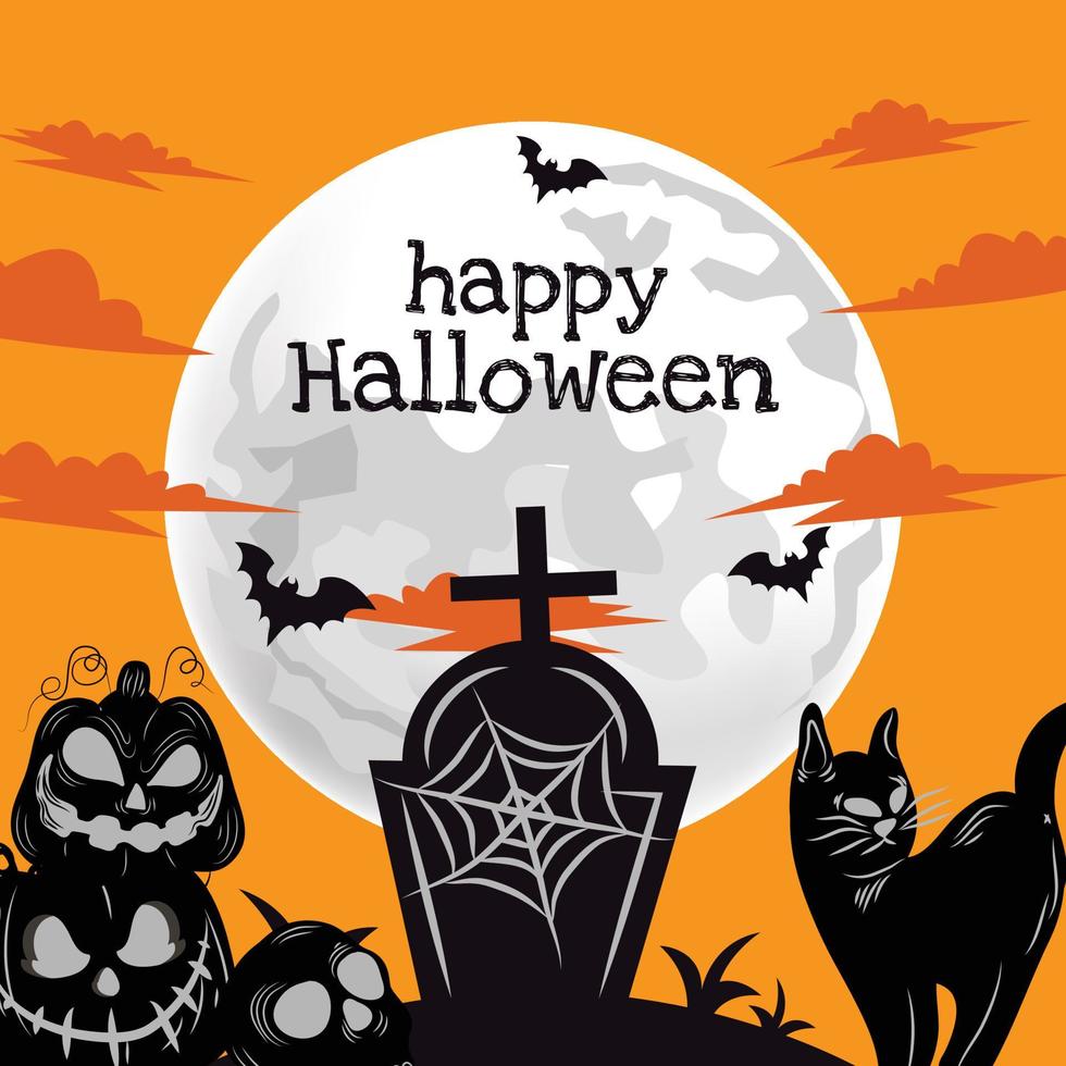 diseño de banner de halloween de gato negro espeluznante vector