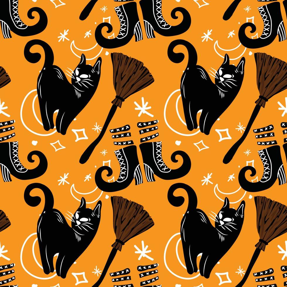 spooky halloween pattern design orange background vector