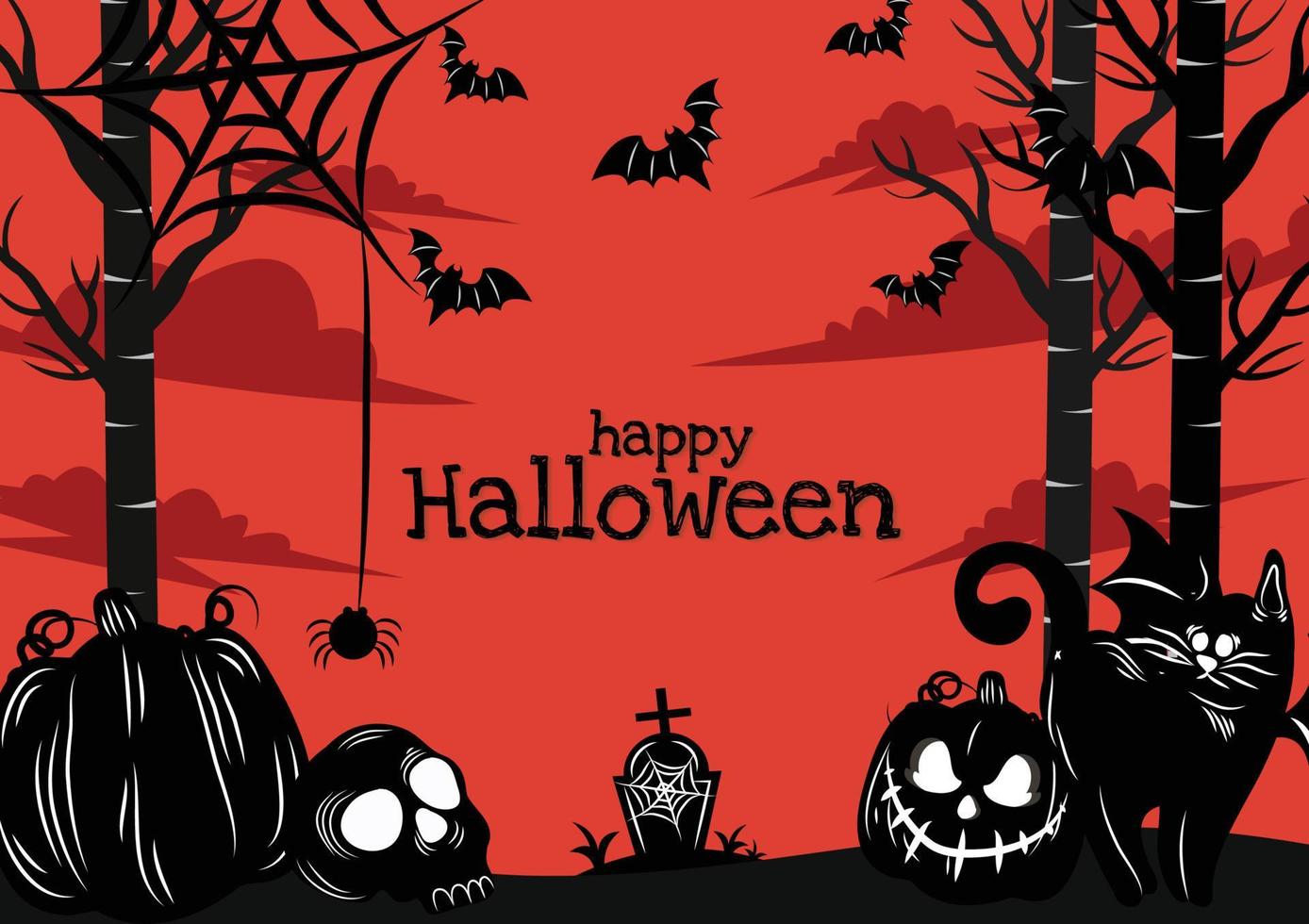 spooky pumpkins and cute black cat banner design vector
