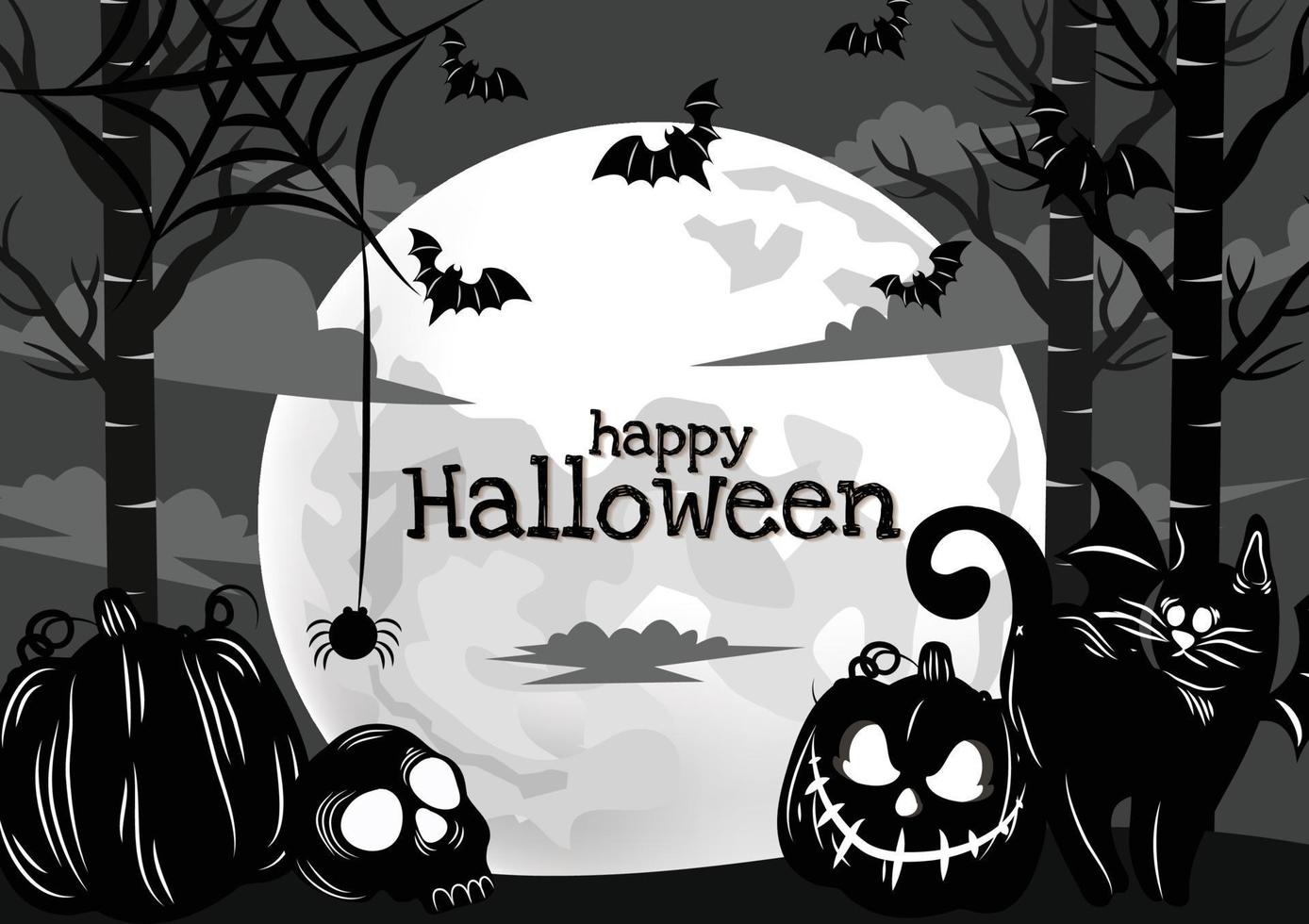 spooky pumpkins and black cat banner gray background design vector