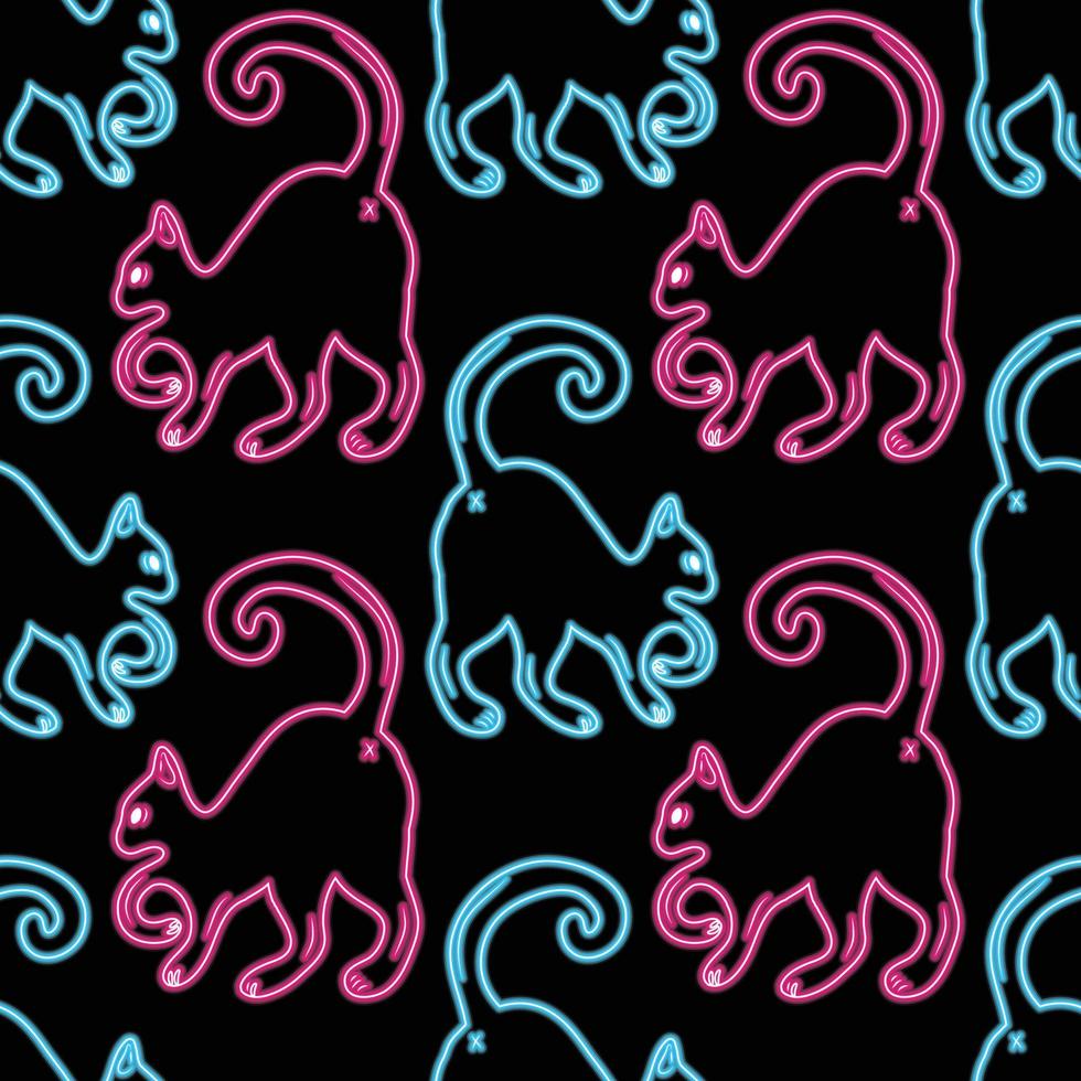 neon cat seamless for halloween wrapping paper vector