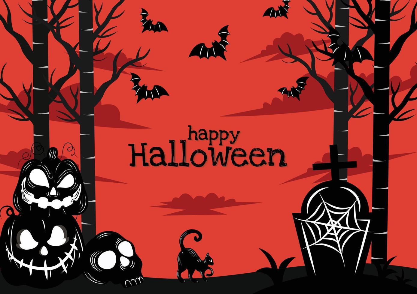 mad pumpkins and black cat banner design vector