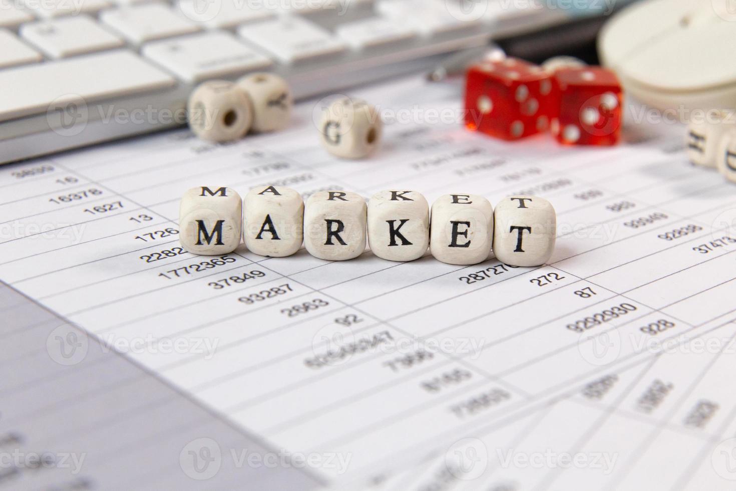 The market word on wood cube business content image. photo