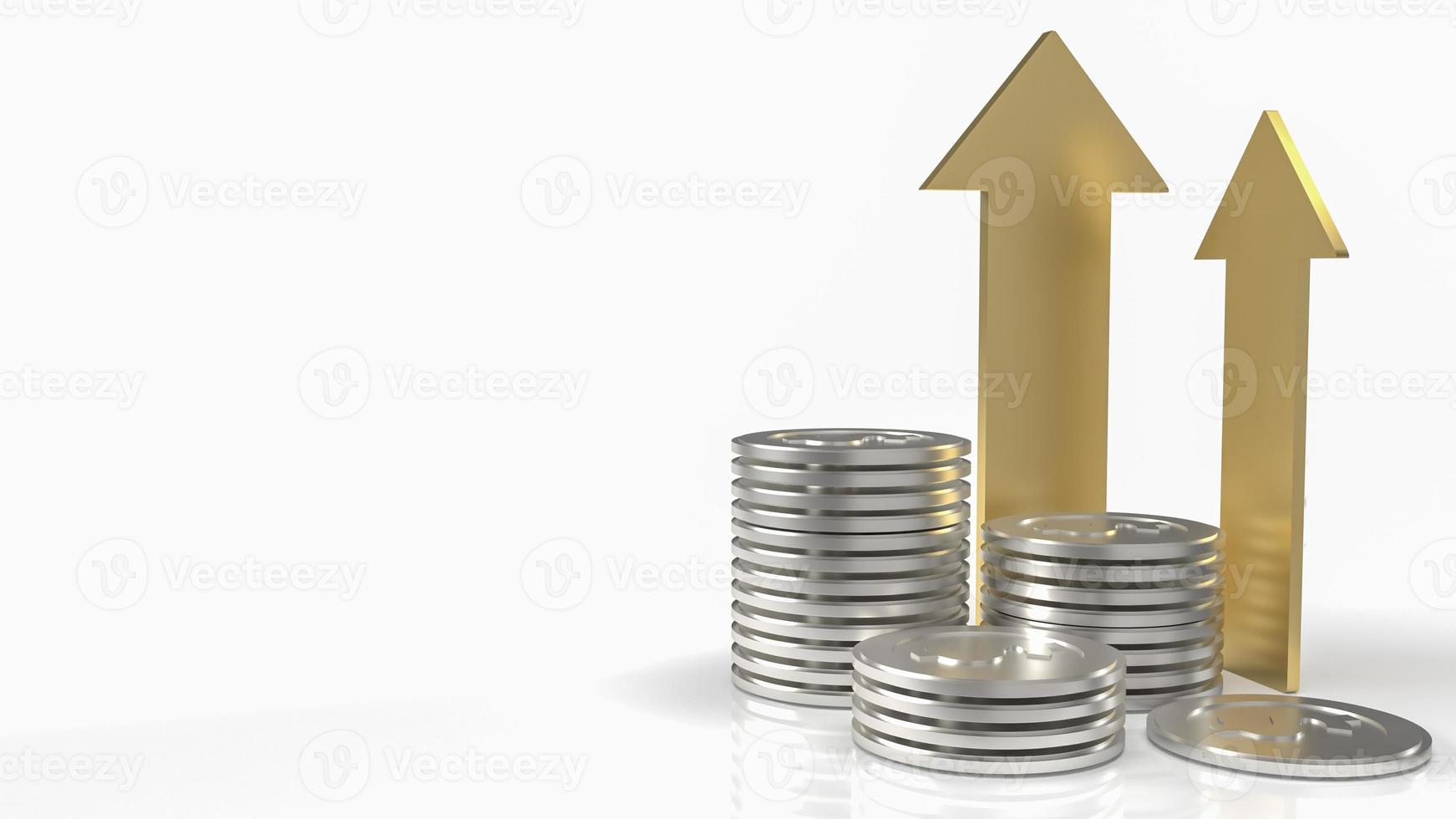 The silver coins and gold arrow up for business concept 3d rendering photo