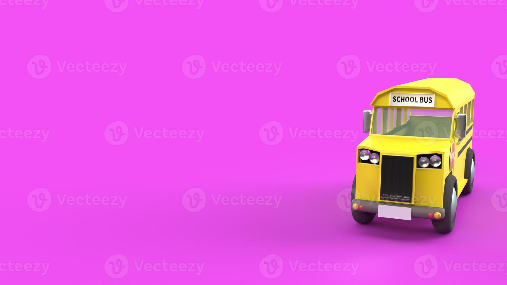 yellow school bus on purple background 3d rendering for school content photo