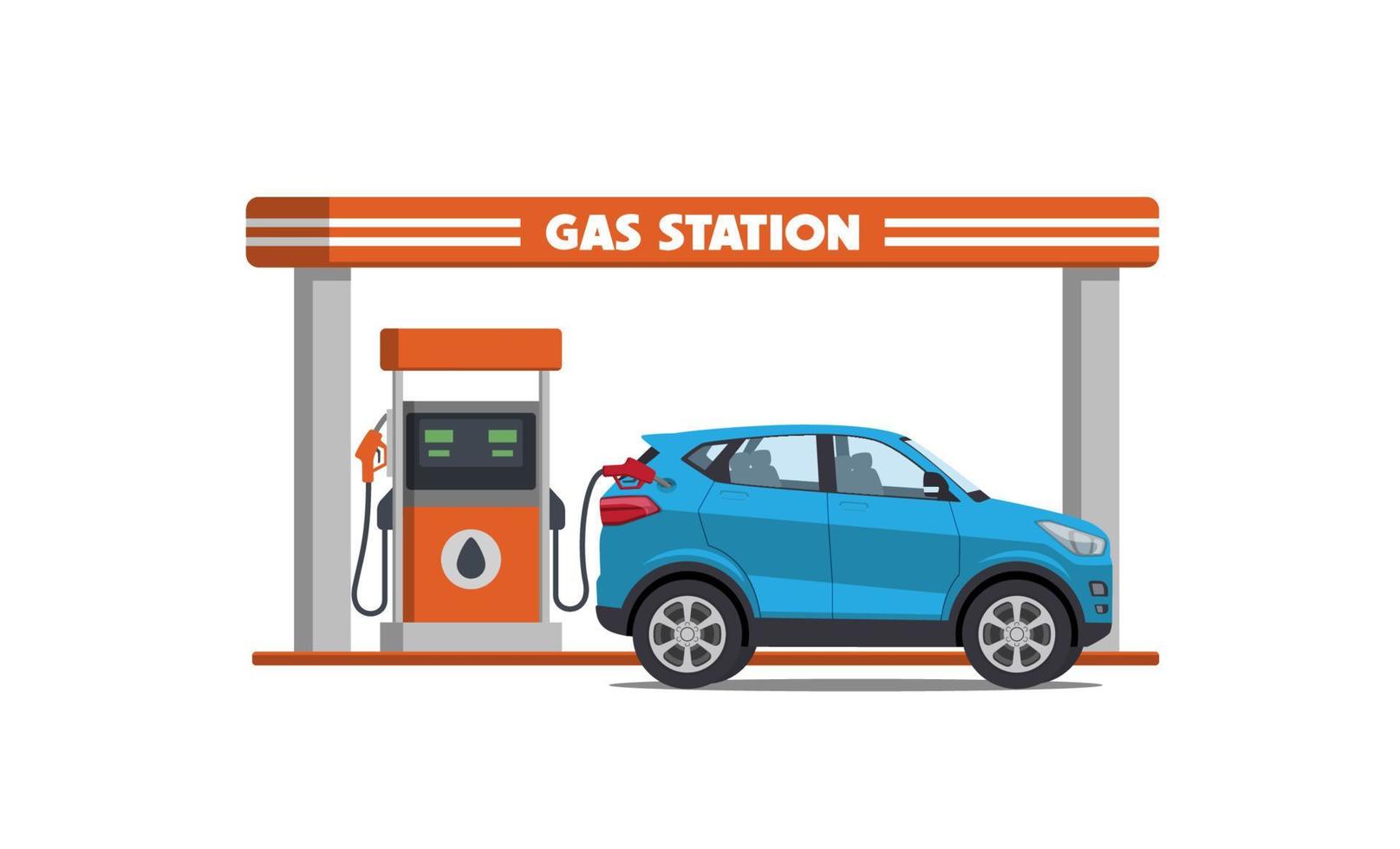 cartoon suv car on gas station vector illustration