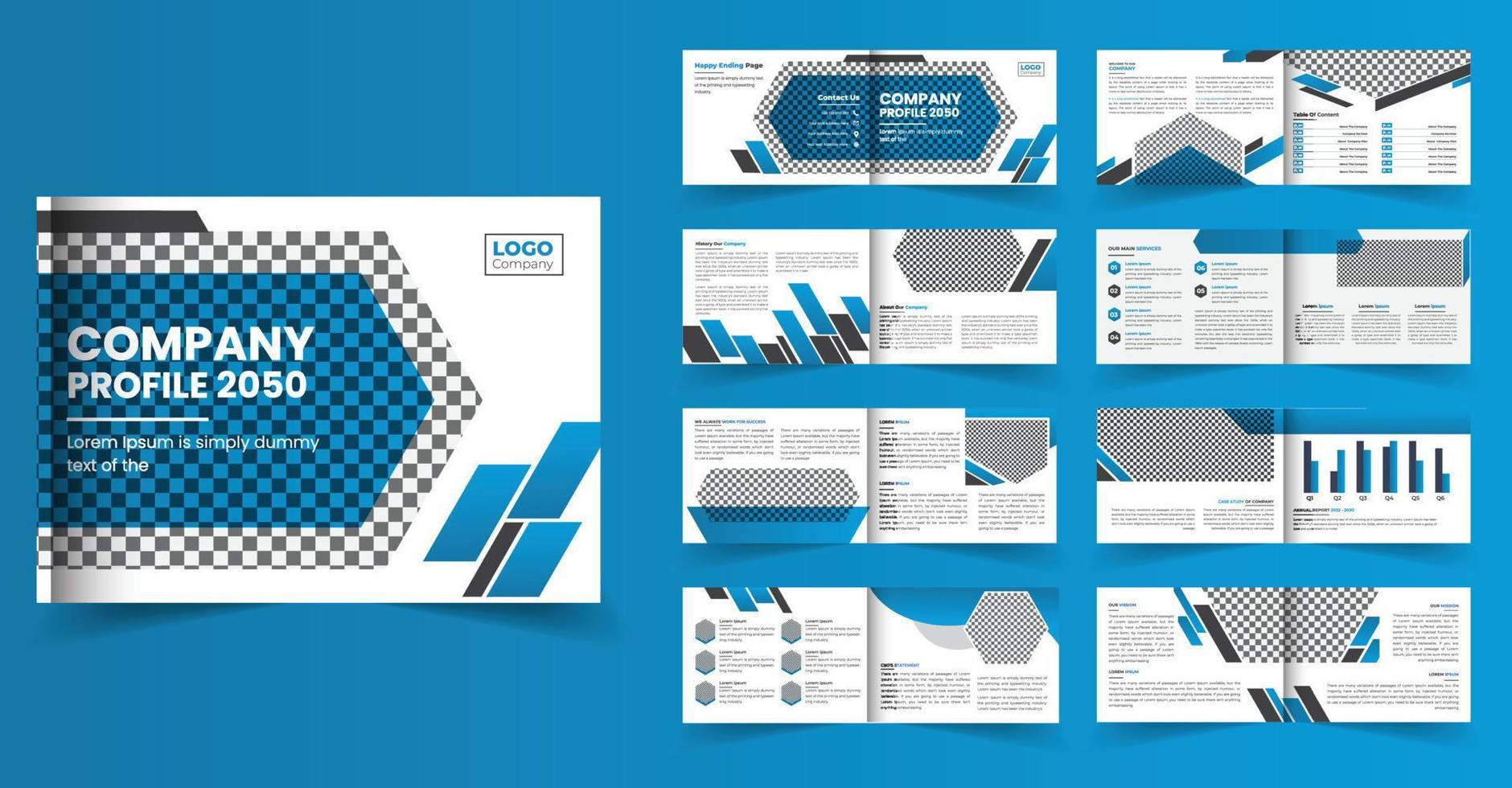 Diseño de folleto de perfil de empresa horizontal de 16 páginas o diseño de plantilla de folleto de varias páginas vector