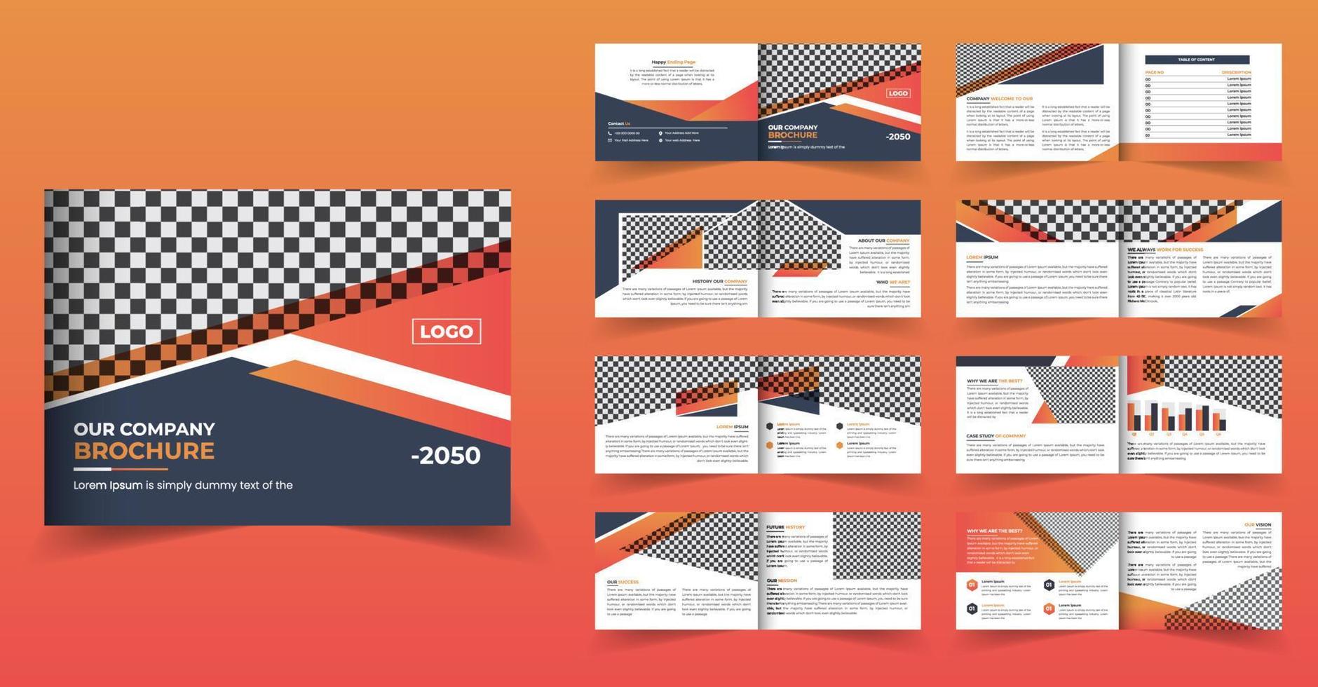 Diseño de folleto de perfil de empresa horizontal de 16 páginas o diseño de plantilla de folleto de varias páginas vector