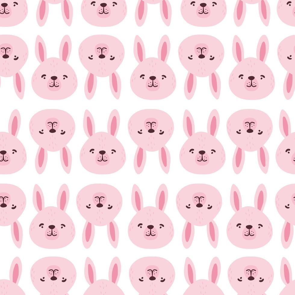 Rabbits, hares, bunnyes seamless pattern. Cute characters. Baby cartoon vector in simple hand-drawn Scandinavian style. Nursery illustration children print, baby shower.