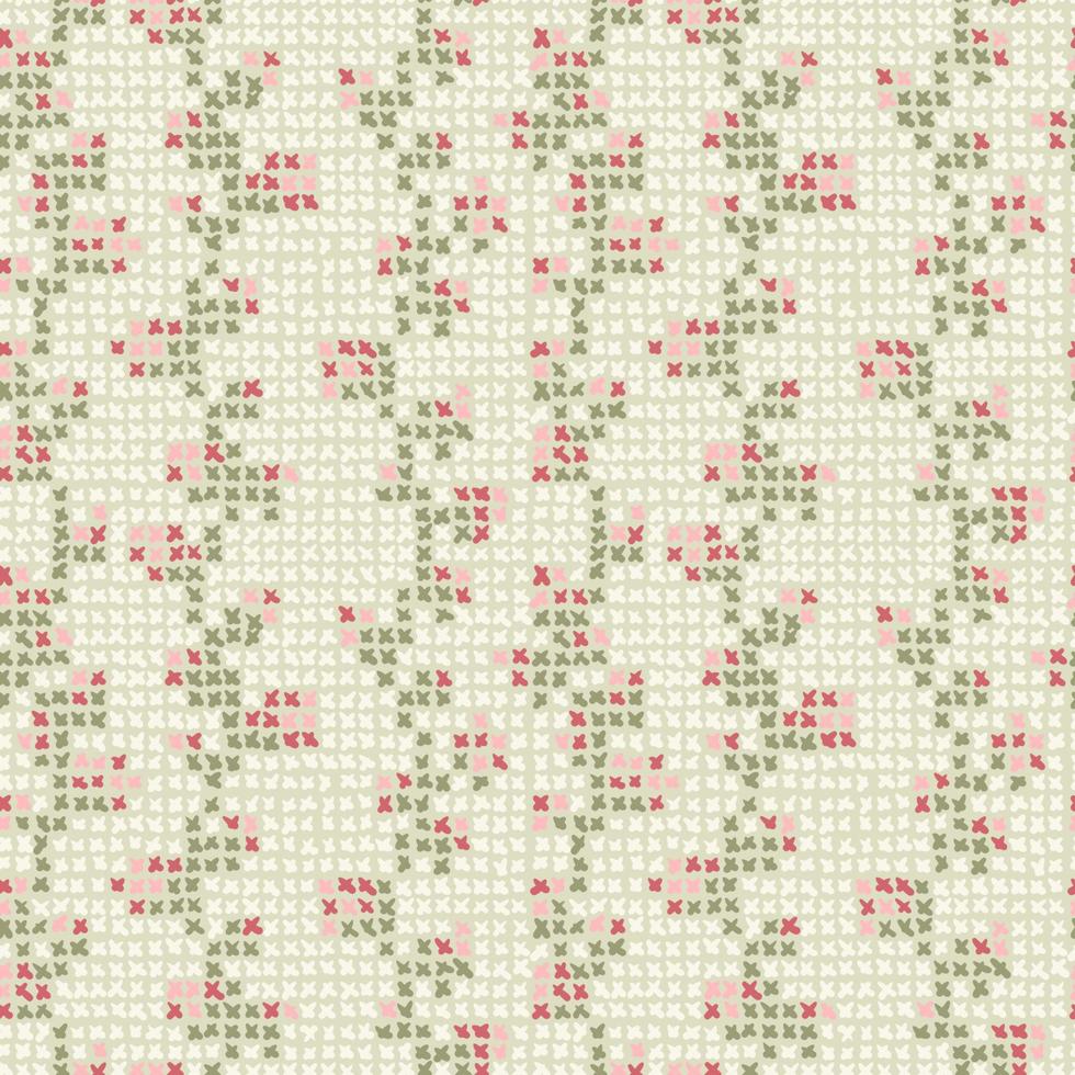 Cross stitch roses vector seamless pattern. Ethnic folk texture embroidery crosses stitches, textile or fabric print ornament.