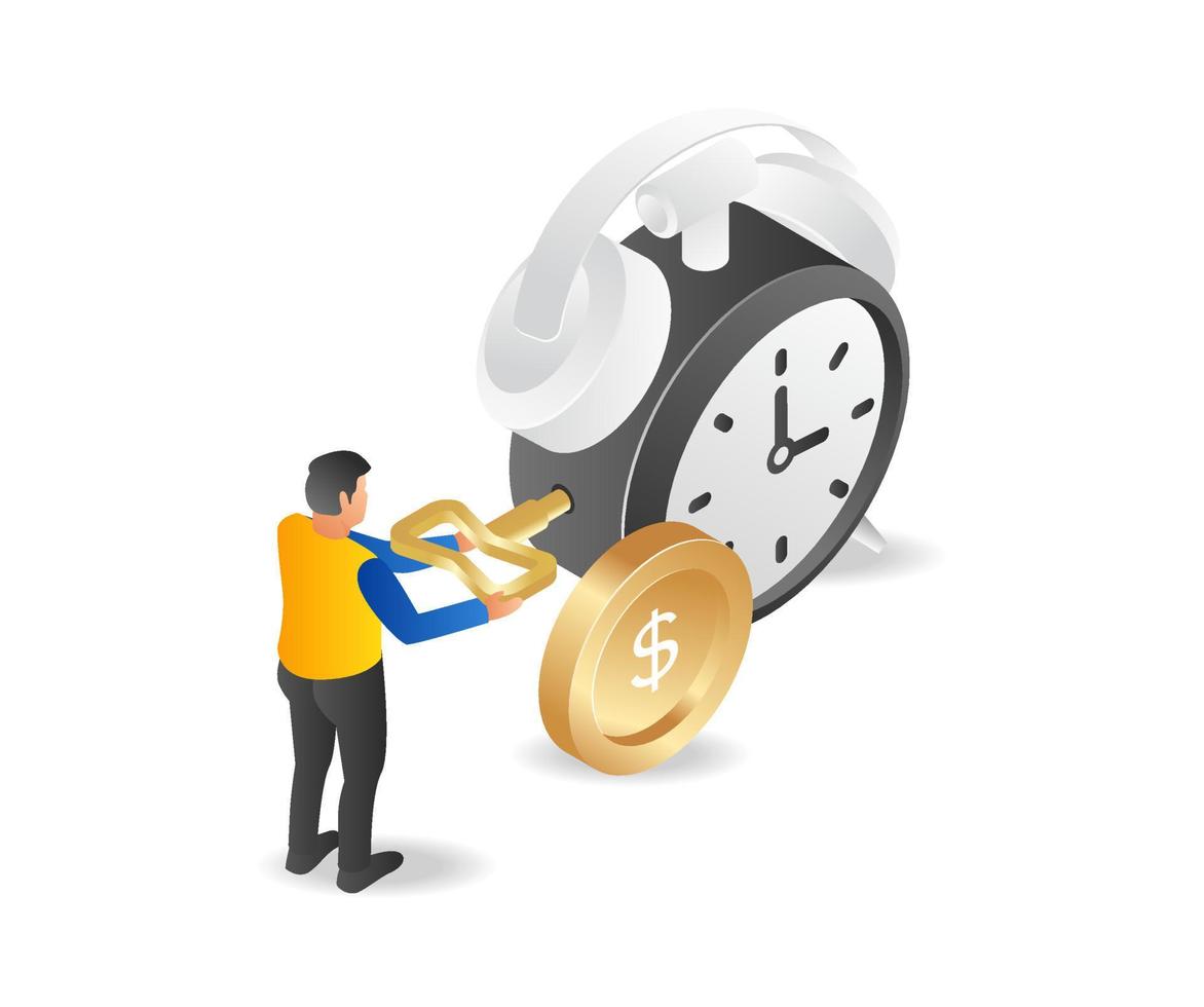 Man setting alarm clock for business plan reminder vector