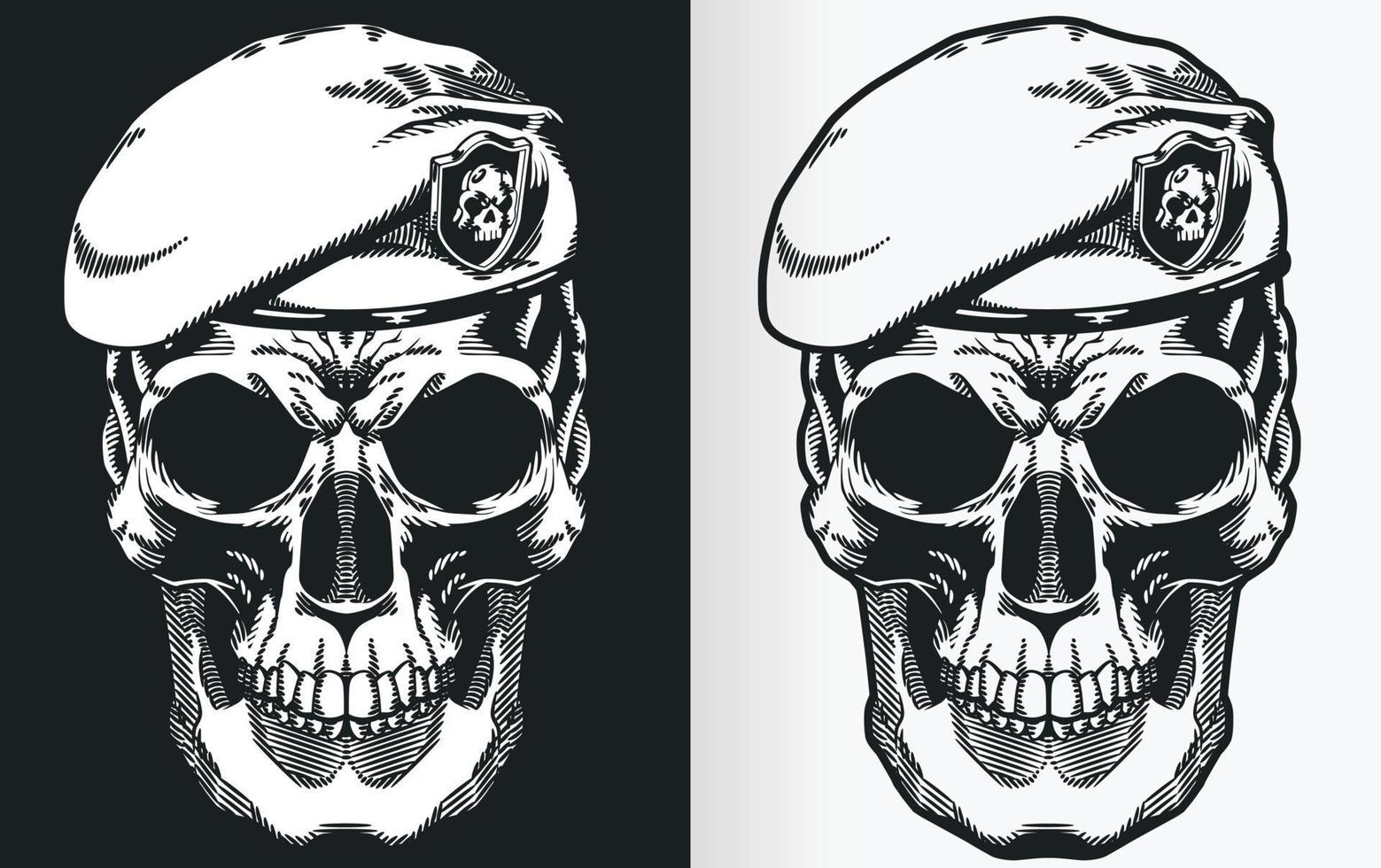 Vintage Monochrome Skull Navy Seal Baret vector