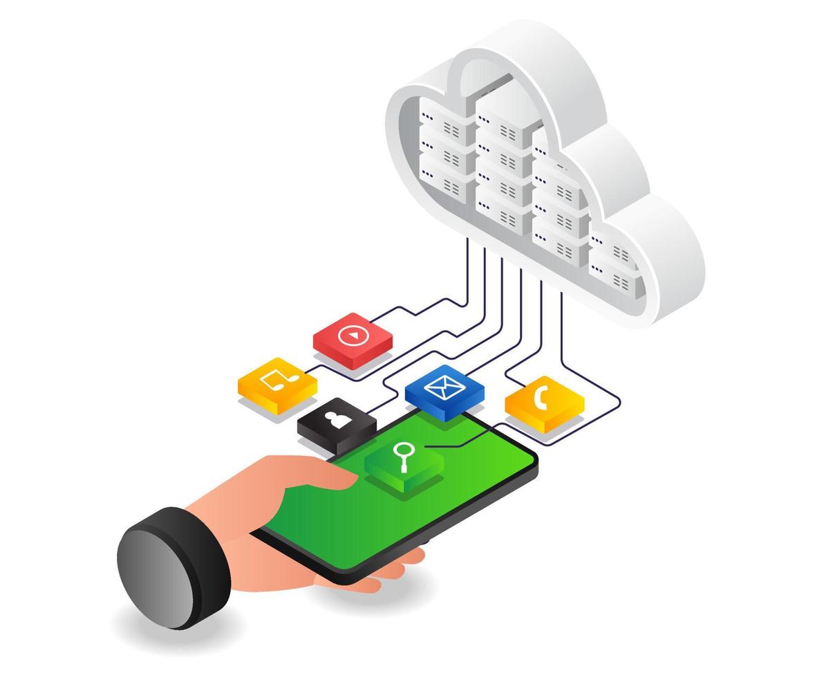 enviar datos de aplicaciones de teléfonos inteligentes al servidor en la nube vector