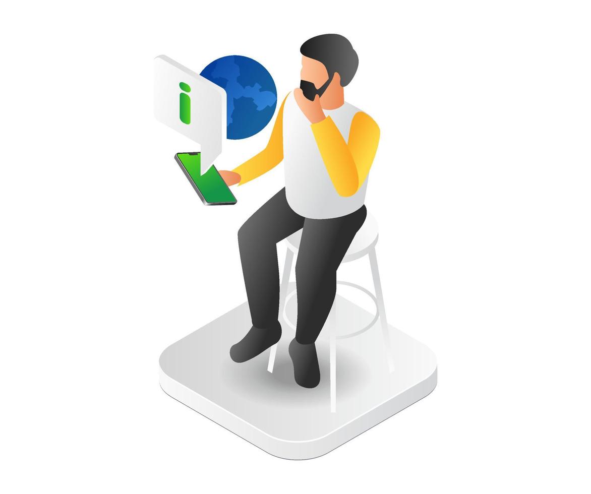 Men looking for world information on smartphone vector