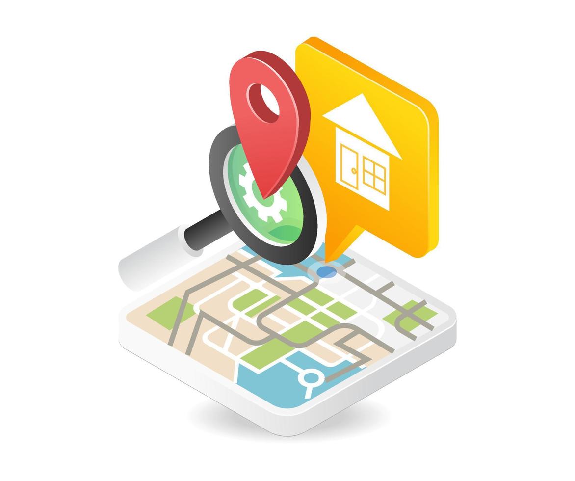 Find the location of the house with the smartphone map application vector