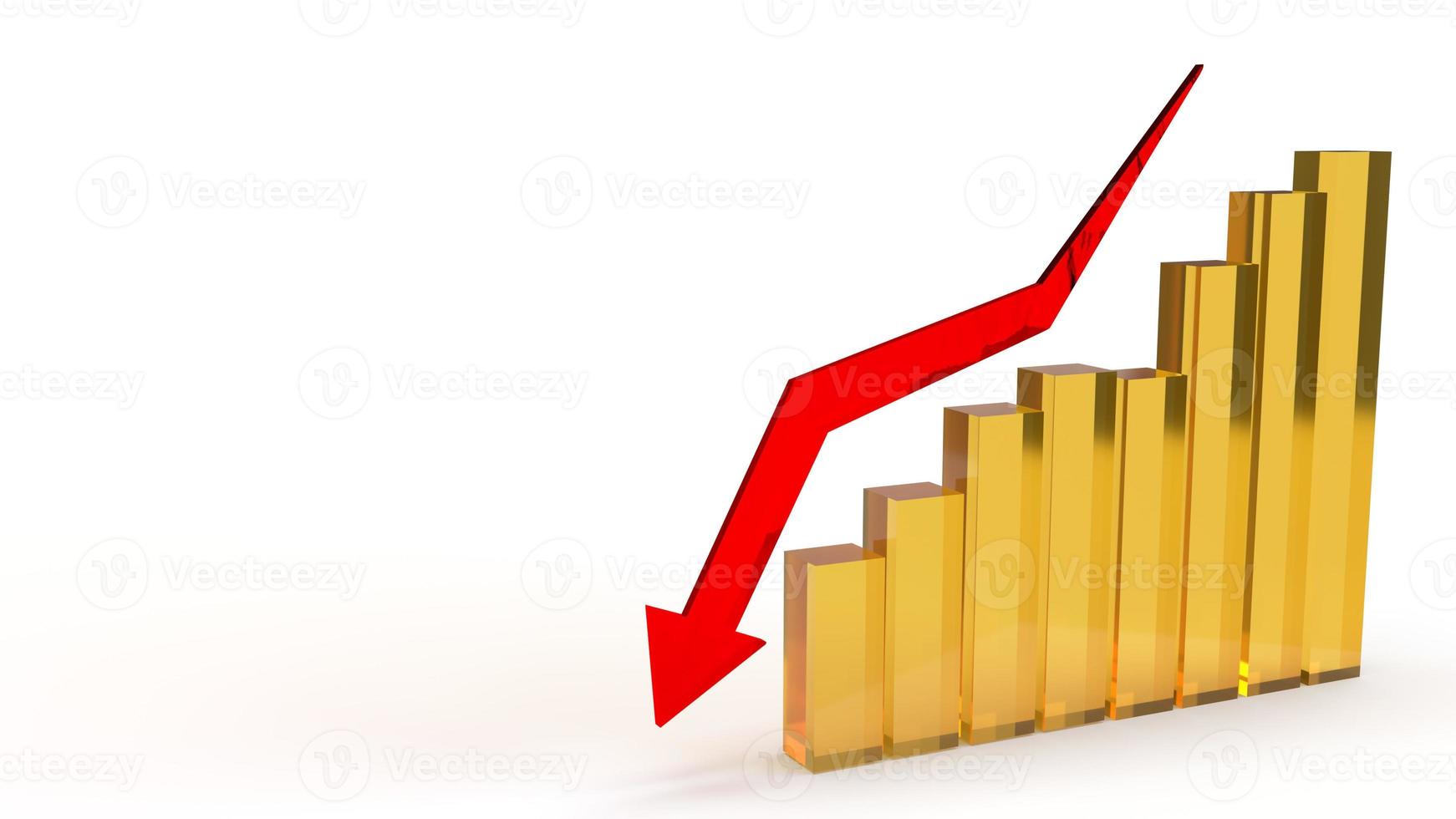 The red Arrow pointing down on graph 3d rendering image for business content. photo