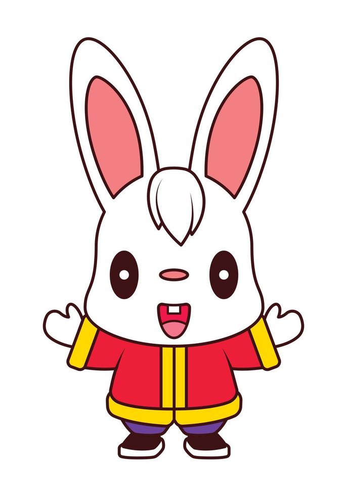 Cartoon cute rabbit wearing chinese costume. Chinese New Year 2023. Year of the rabbit zodiac illustration vector