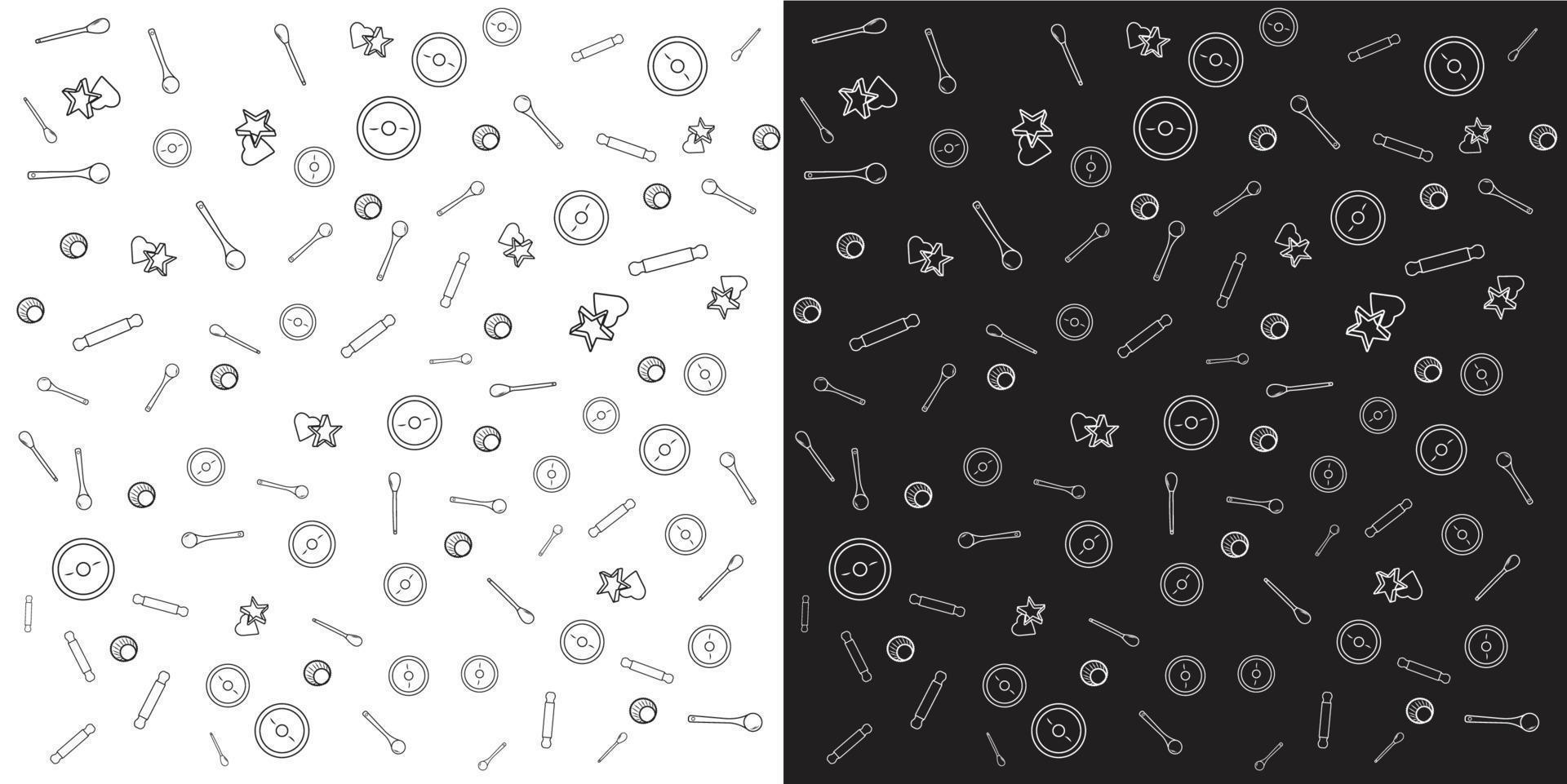 Spoons, Rolling pin, Bowl and Cupcake linear. Vector illustration