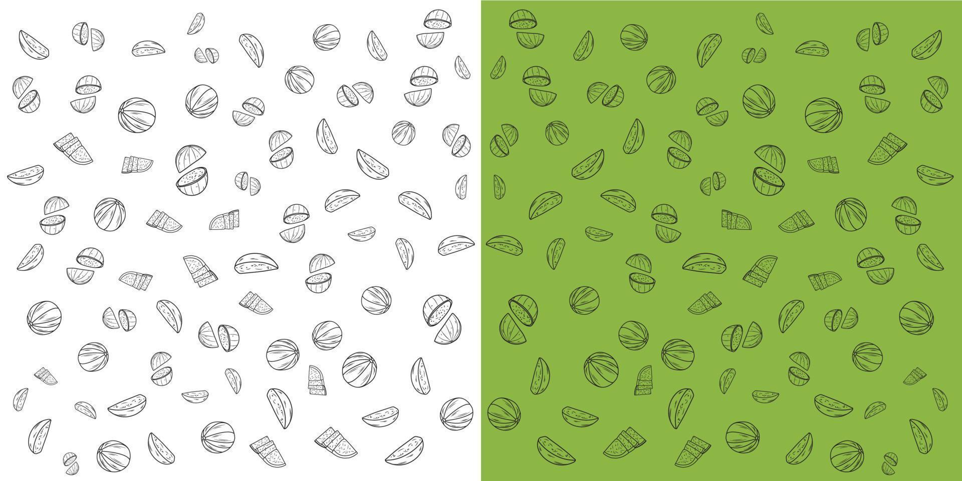 patrón de sandía en dos fondo verde y blanco. ilustración vectorial vector