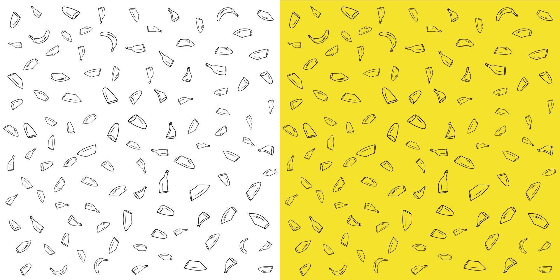 Bananna pattern in many shapes isolated in yellow and white background. vector illustration