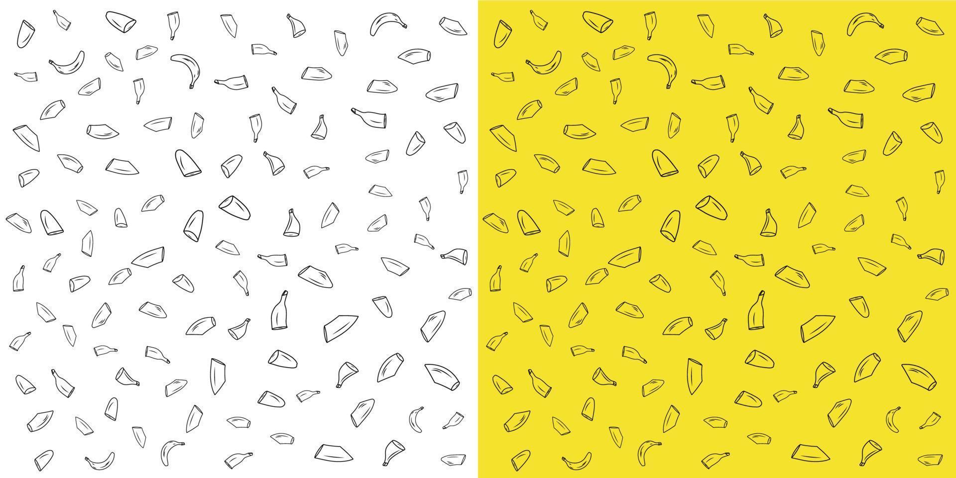 Bananna pattern in many shapes isolated in yellow and white background. vector illustration