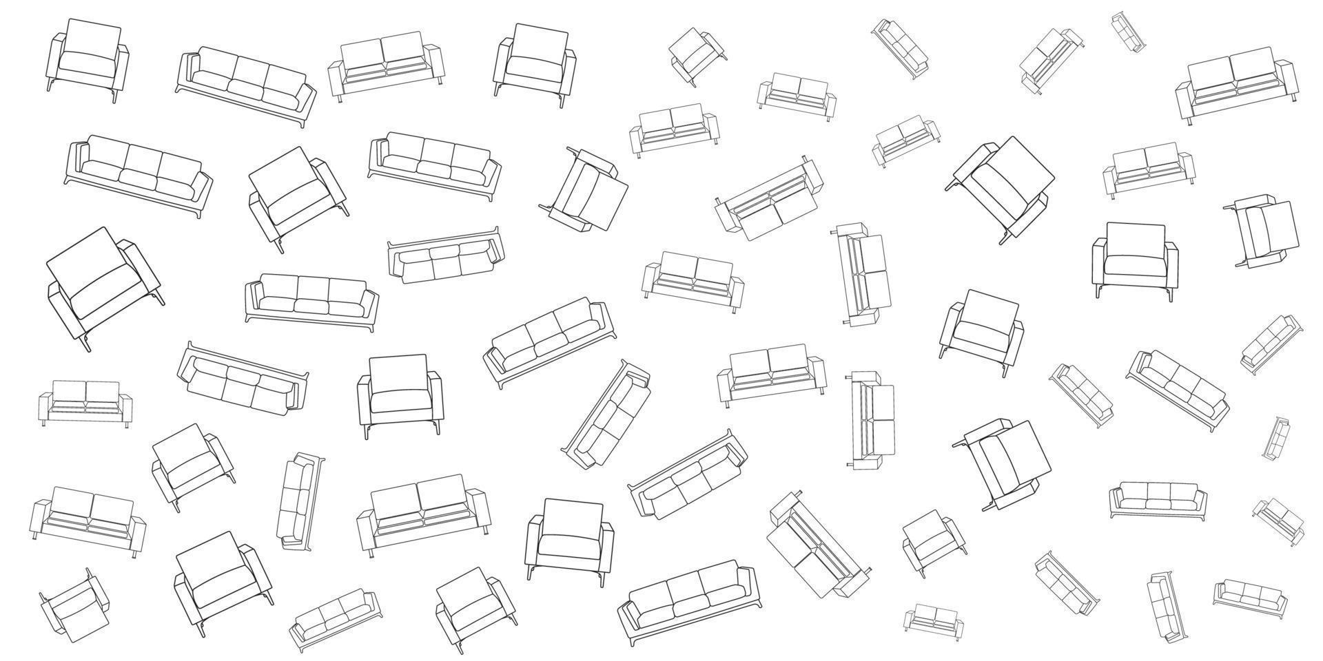 vector illustration of sofa set doodle pattern.