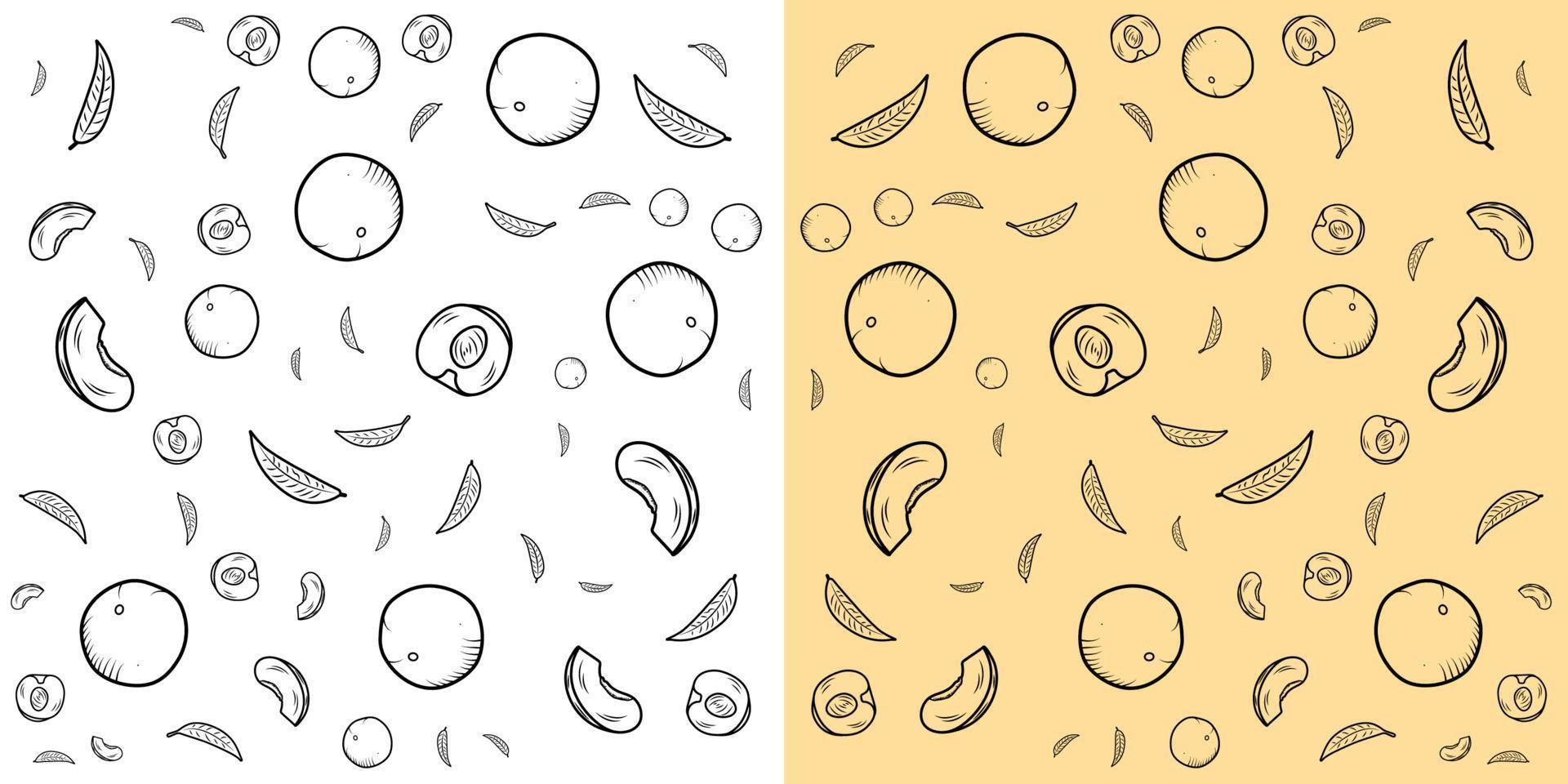 Peach or Apricoat full, half and slice with leaves pattern. vector illustration