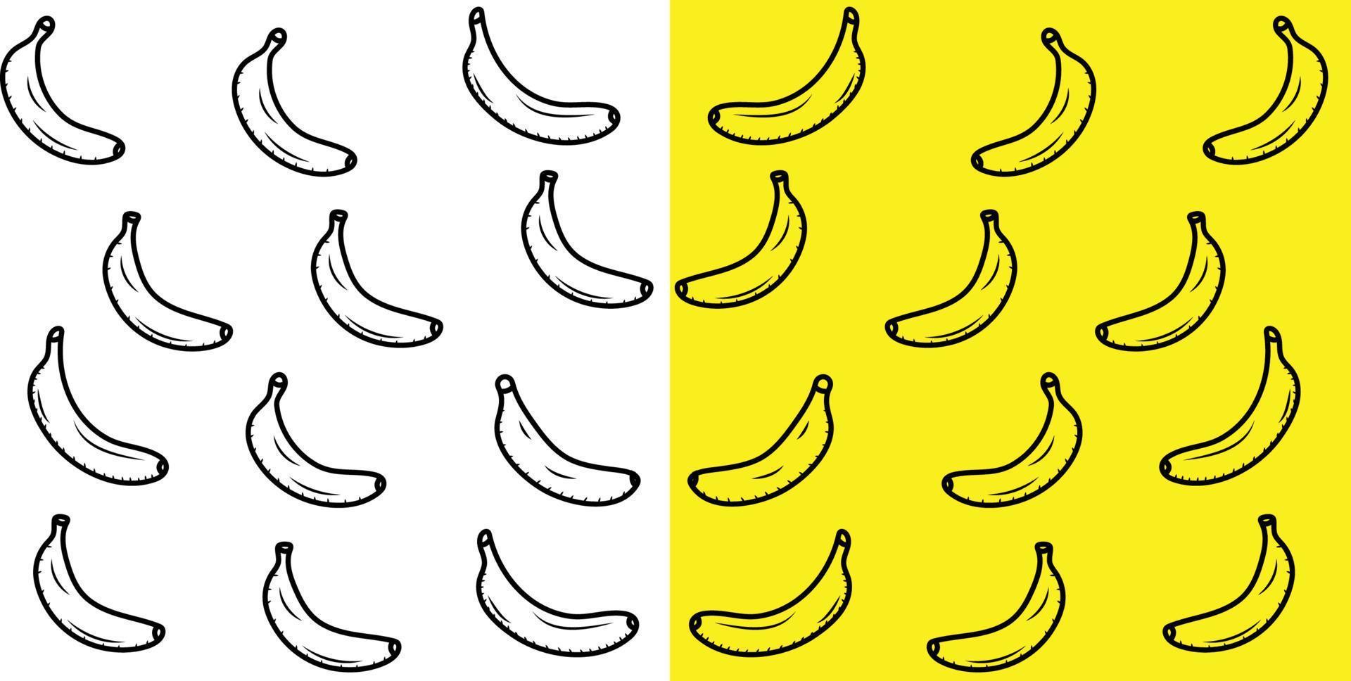 ilustración vectorial del patrón de fideos de plátano sin costuras en dos colores de fondo blanco y amarillo vector