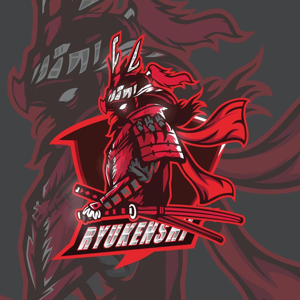 logotipo de juego ryukenshi samurai vector