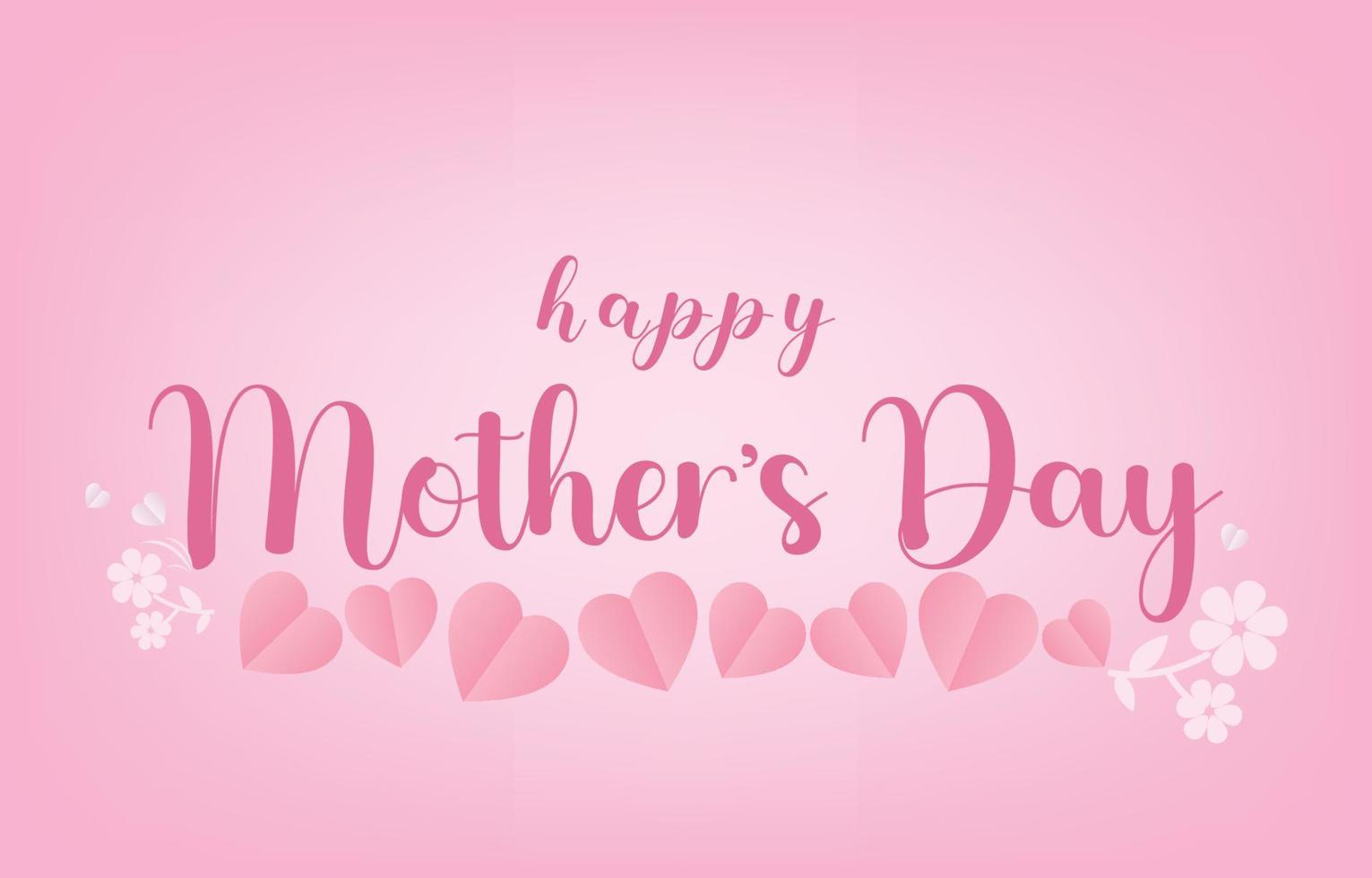 Mother's Day greeting card banner vector with 3d flying hearts pink papercut.symbol of love and handwritten letters on pink background.