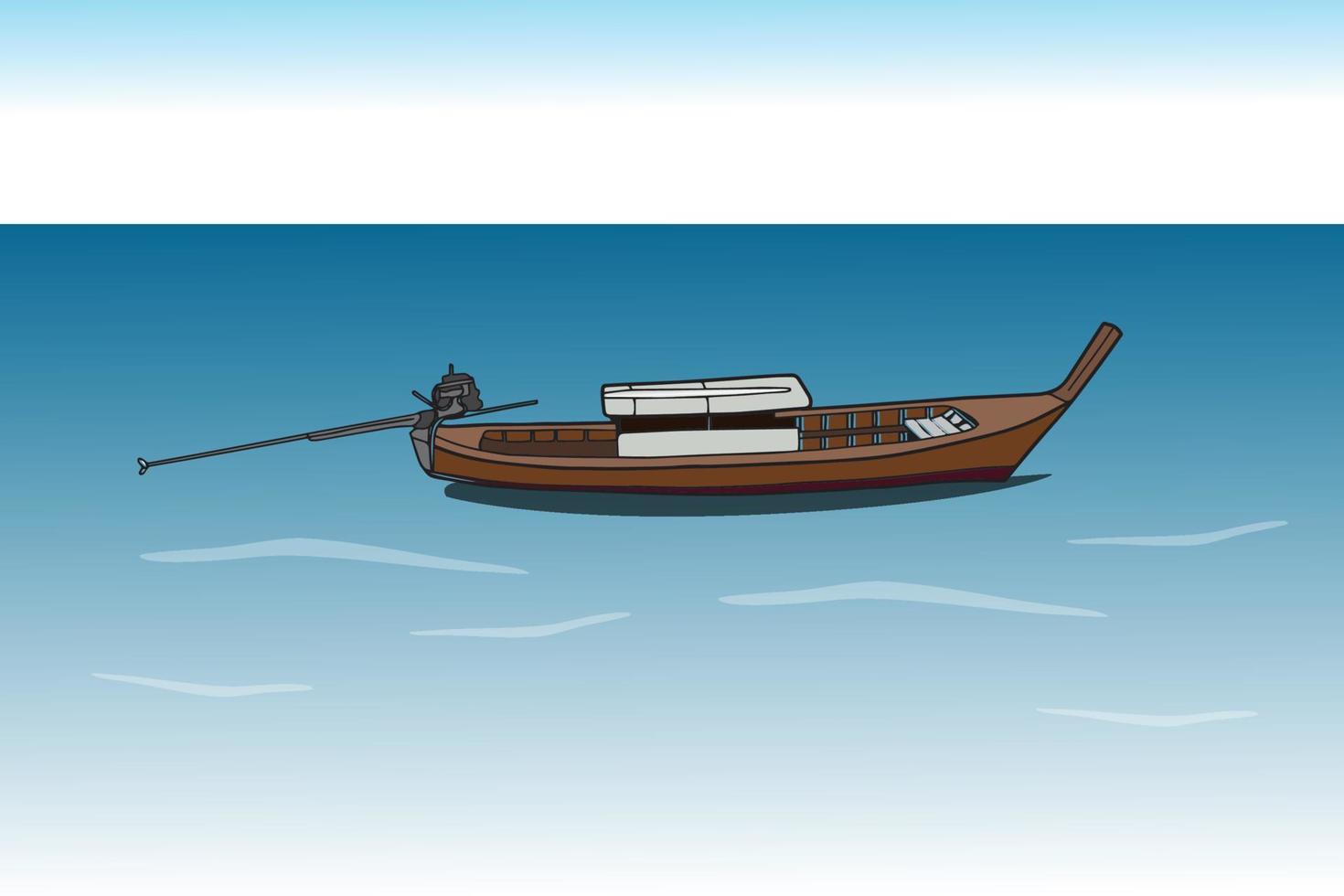 Long tail boat in the sea, Hand drawn illustration vector