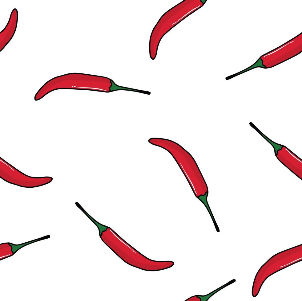 Chili peppers, Vegetable seamless pattern. Vector illustration food flat design.