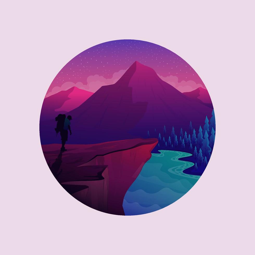 Hiking mountain logo design landscape vector illustration