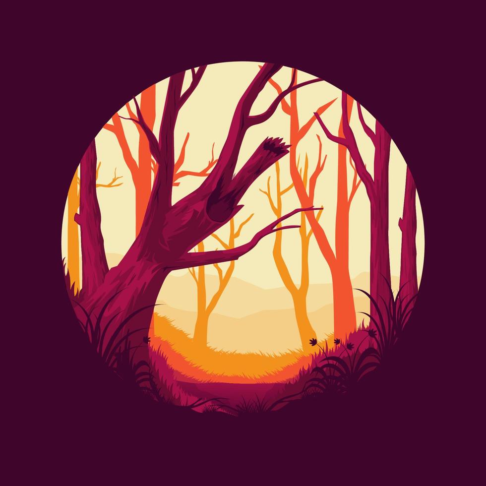 diseño de logotipo de ilustración de vector de paisaje de bosque de árbol