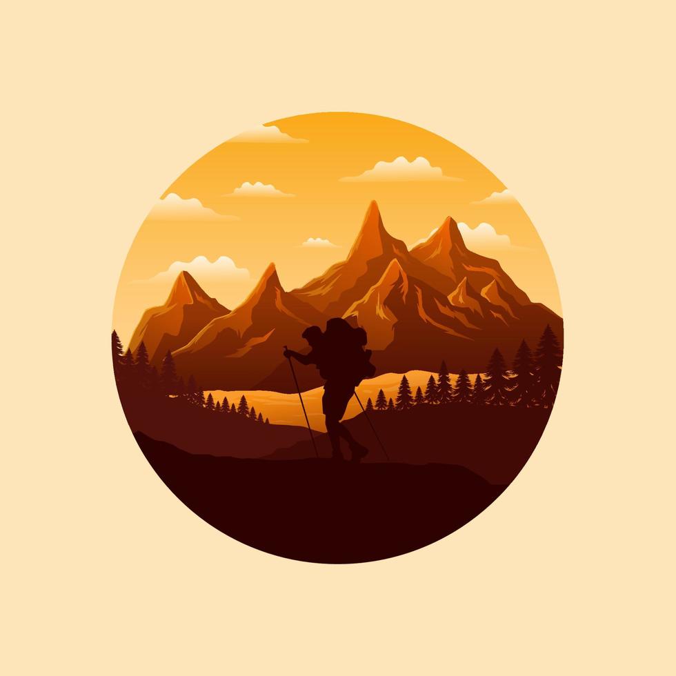 Hiking mountain logo design landscape vector illustration