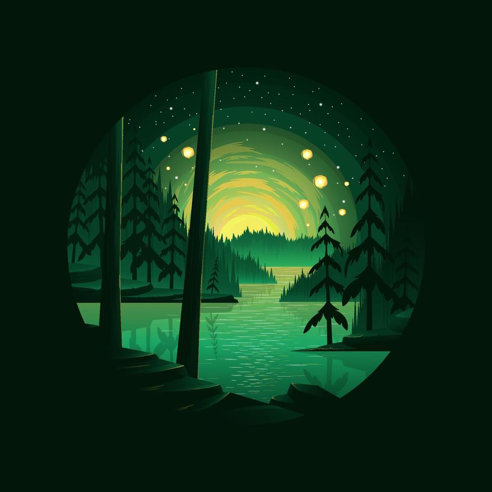 diseño de logotipo de ilustración de vector de paisaje de bosque de árbol