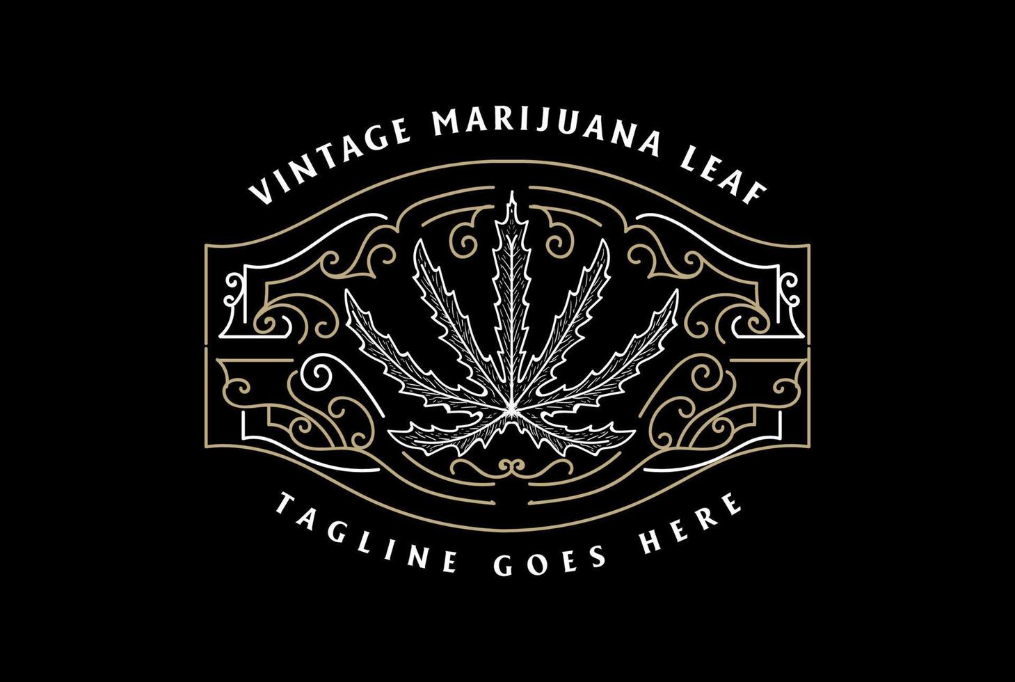 Vintage Retro Marijuana Cannabis Leaf with Ornament for Hemp CBD Oil Badge Emblem Label Logo Design vector